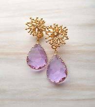 Branch Coral Brass Stud with Purple Glass Detachable Dangles