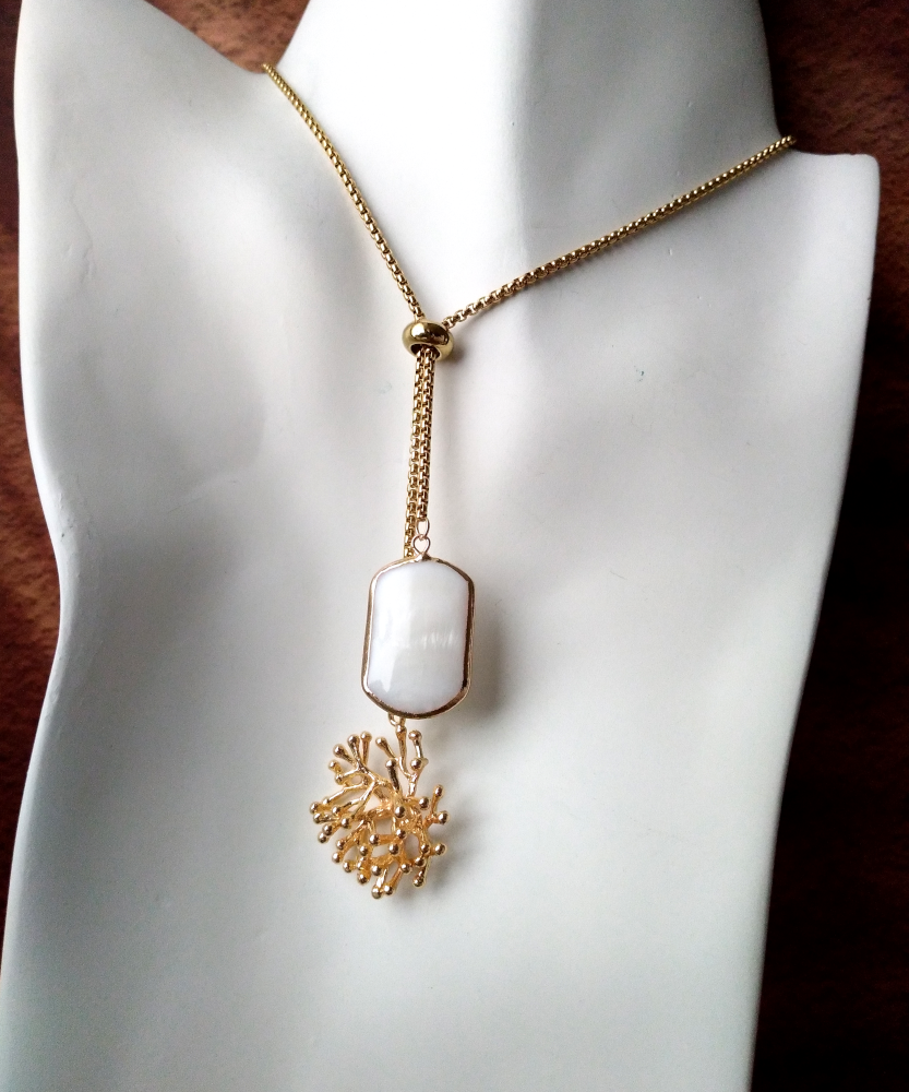 Branch Coral with White Mother of Pearl Slider Necklace