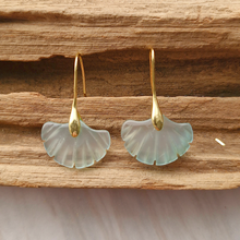 Carved Light Blue Jade Fan Single Hook Drop Earrings