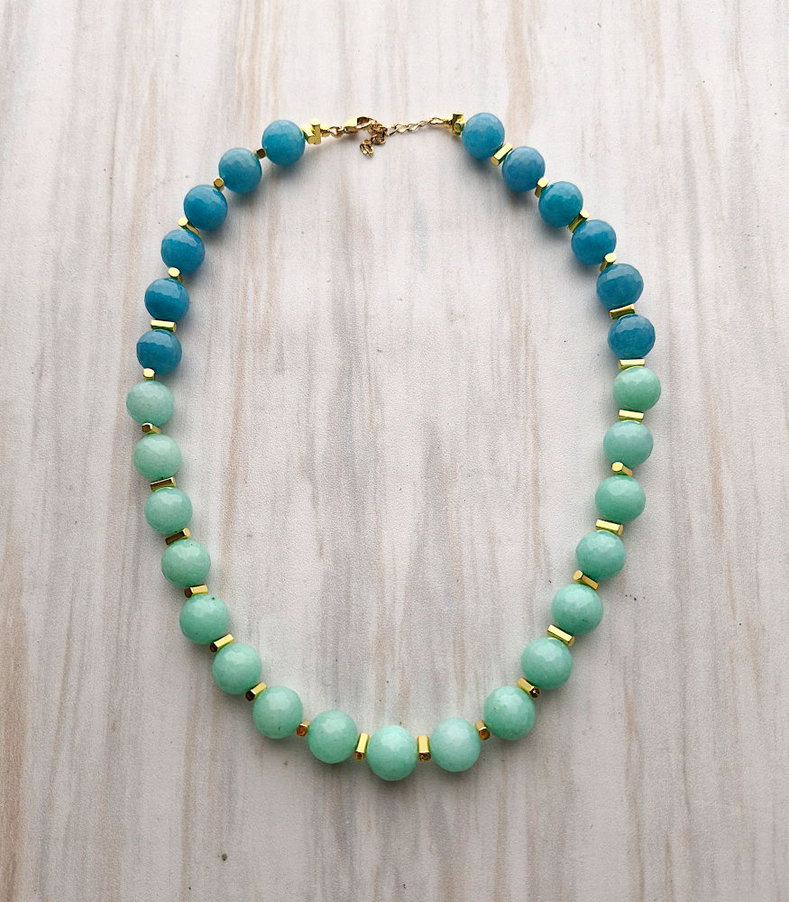 Chelsea Blue and Green Jade Beaded Necklace