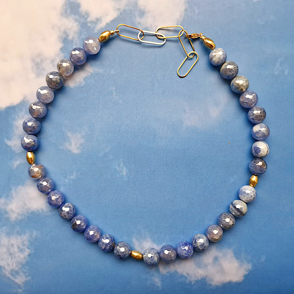 Pearlized Faceted Blue Quartz Chelsea Collarbone Necklace