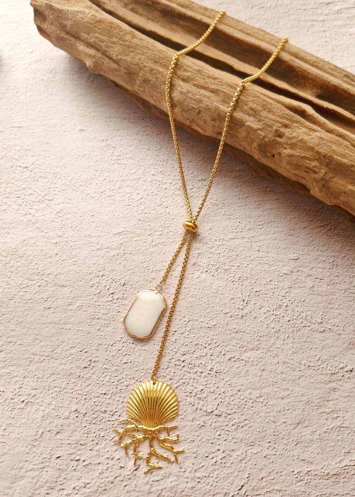 Clam and Coral with Mother of Pearl Slider Necklace