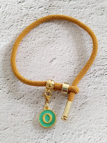 Dani Camel Band Mint Initials Corded Slider Bracelet