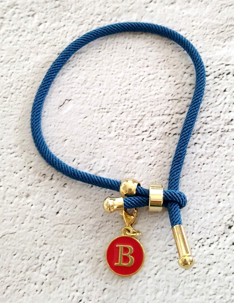 Dani Marine Blue Band  Red Initials Corded Slider Bracelet