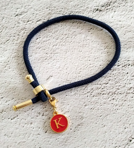 Dani Navy Band Red Initials Corded Slider Bracelet