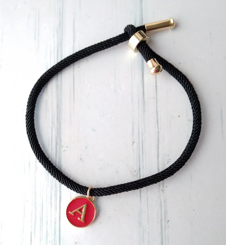 Dani Black Band  Red Initials Corded Slider Bracelet