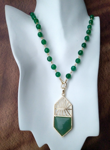 Deco Green Agate Long Chain Necklace