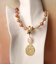 Double Flower Pearlized Rose Quartz Long Necklace