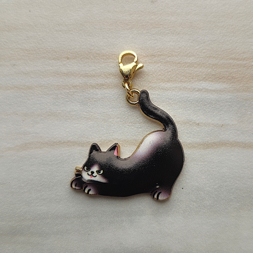 Enameled Black Tabby Cat Charm