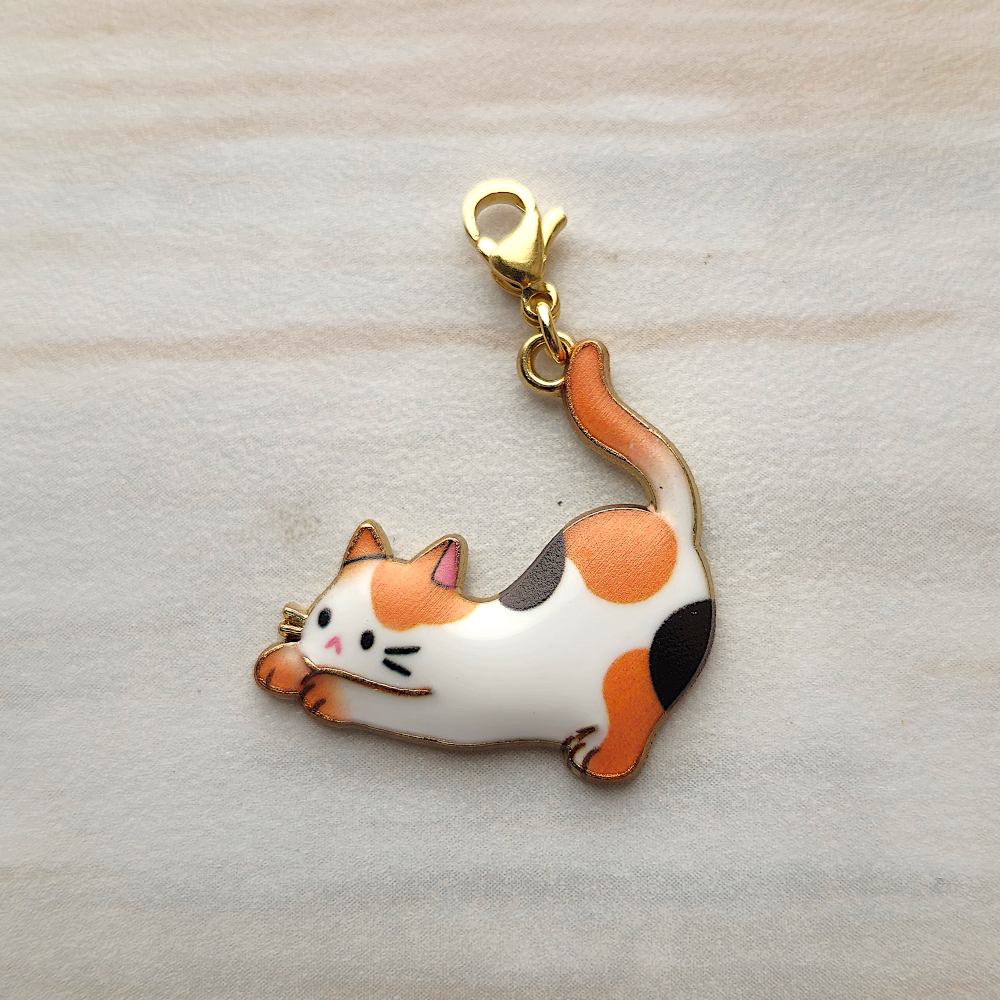 Enameled Orange Calico Cat Charm