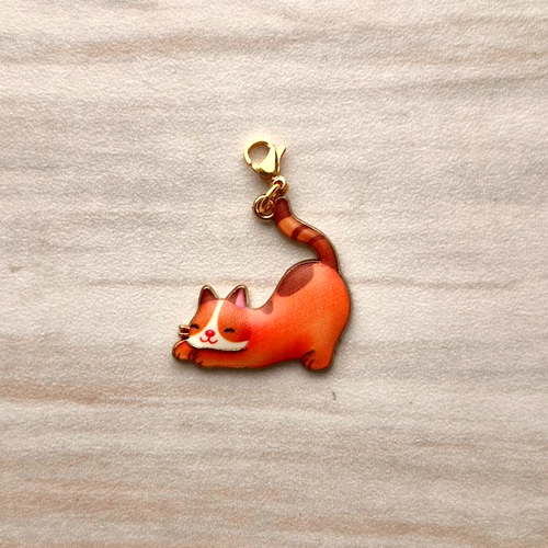 Enameled Orange Cat Charm