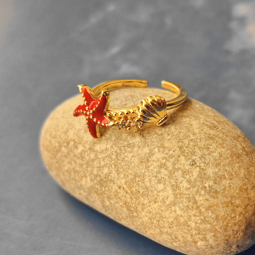 Enamel Starfish and Clam Ring