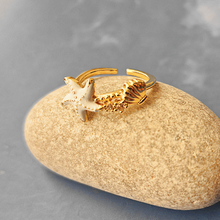 Enamel Starfish and Clam Ring