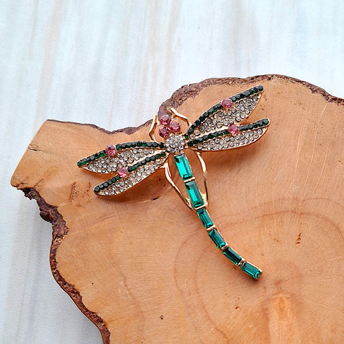 Emerald Dragonfly Jeweled Brooch
