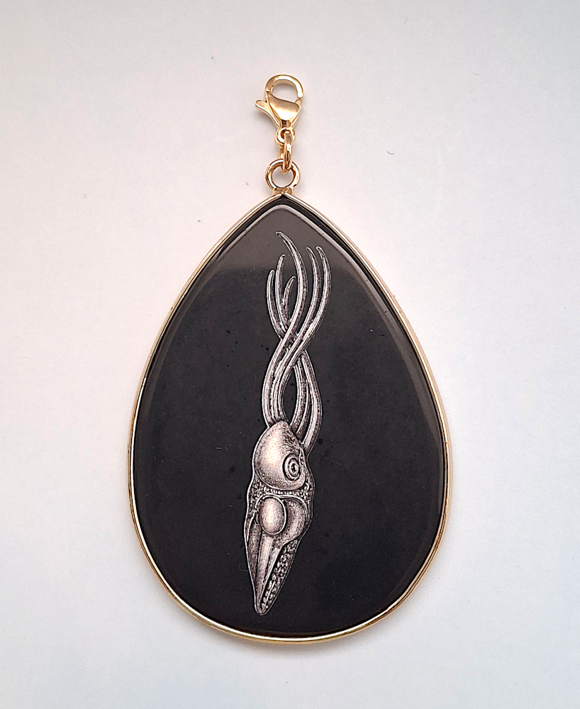 Animal Etching on Black Agate Bag Charm/Pendant