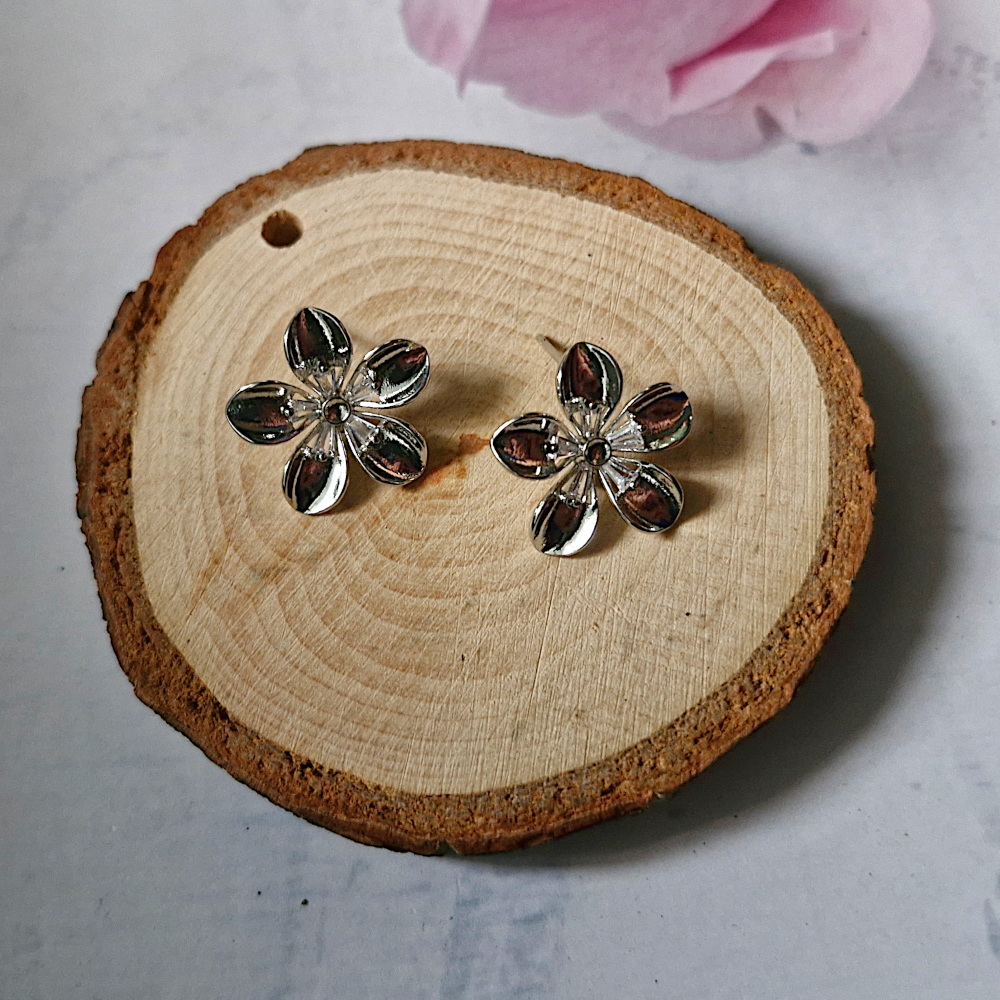 Frangipani Flower Stud Earrings Silver