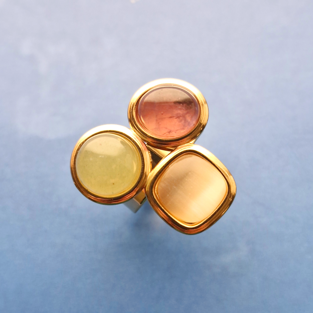 3 Stone Stainless Steel Cocktail Ring