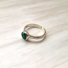 Green Agate Silver Hammered Maxi Ring