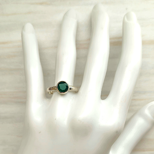 Green Agate Silver Hammered Maxi Ring