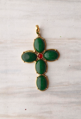 Green Jade Cross Necklace Pendant
