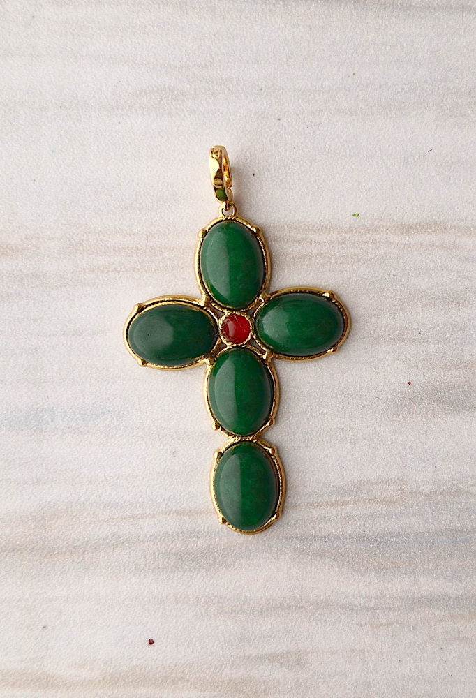 Green Jade Cross Necklace Pendant