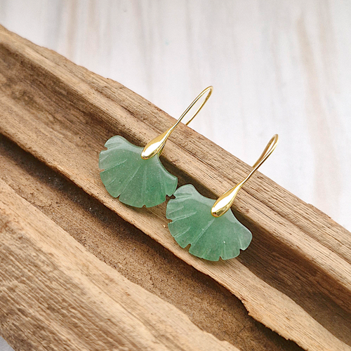 Carved Green Jade Fan Single Hook Drop Earrings