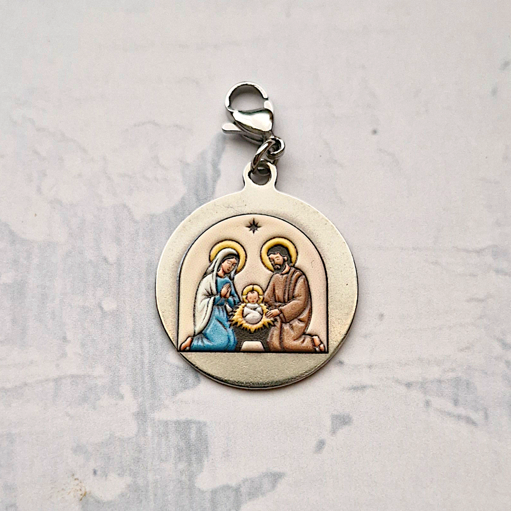 Holy Family Textured and Colored Round Pendant