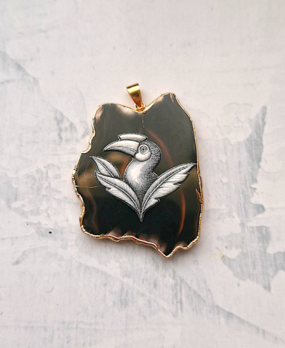 Animal Art on Irregular Agate Bag Charm