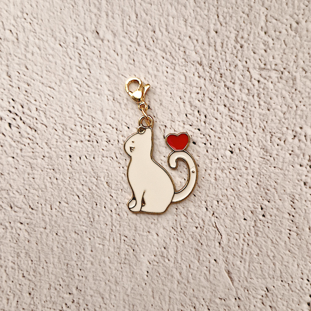 I Heart White Cats Charm