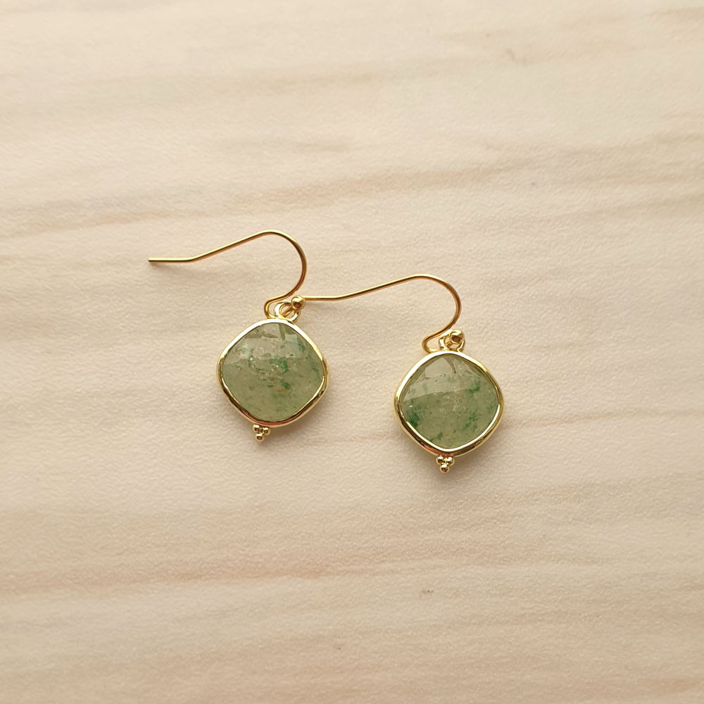 Green Strawberry Quartz with Granulation Single Drop Hook Earring