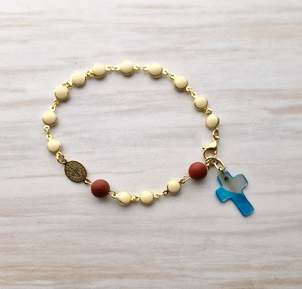 Jasper & White Shell Rosary Bracelet