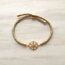 Kelly Chrysanthemum Flower Cutout Metallic Corded Slider Bracelet
