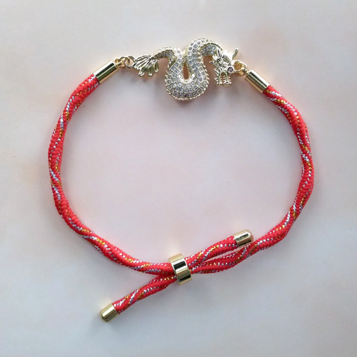 Kelly Jeweled Dragon Metallic Corded Slider Bracelet