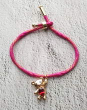 Kelly Red Gem Toy Bear Metallic Corded Slider Bracelet
