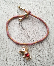 Kelly Red Gem Toy Bear Metallic Corded Slider Bracelet