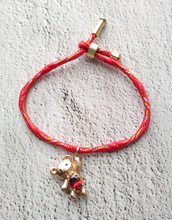 Kelly Red Gem Toy Bear Metallic Corded Slider Bracelet