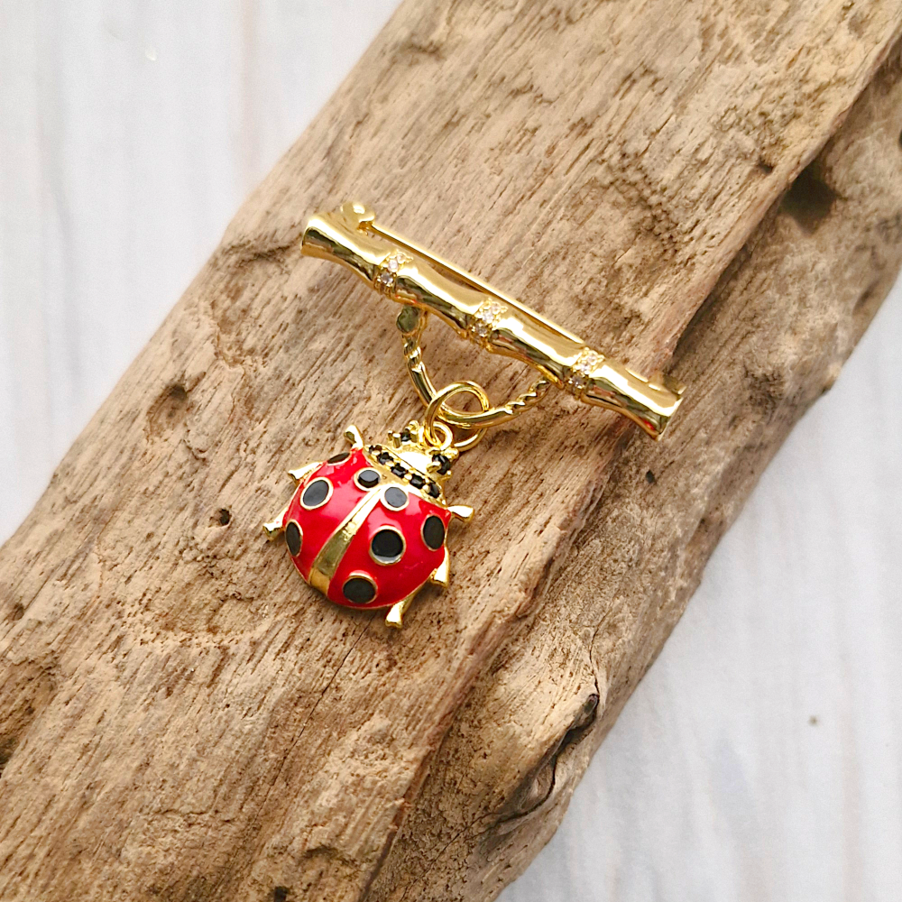 Twig and Ladybug Brooch Pin