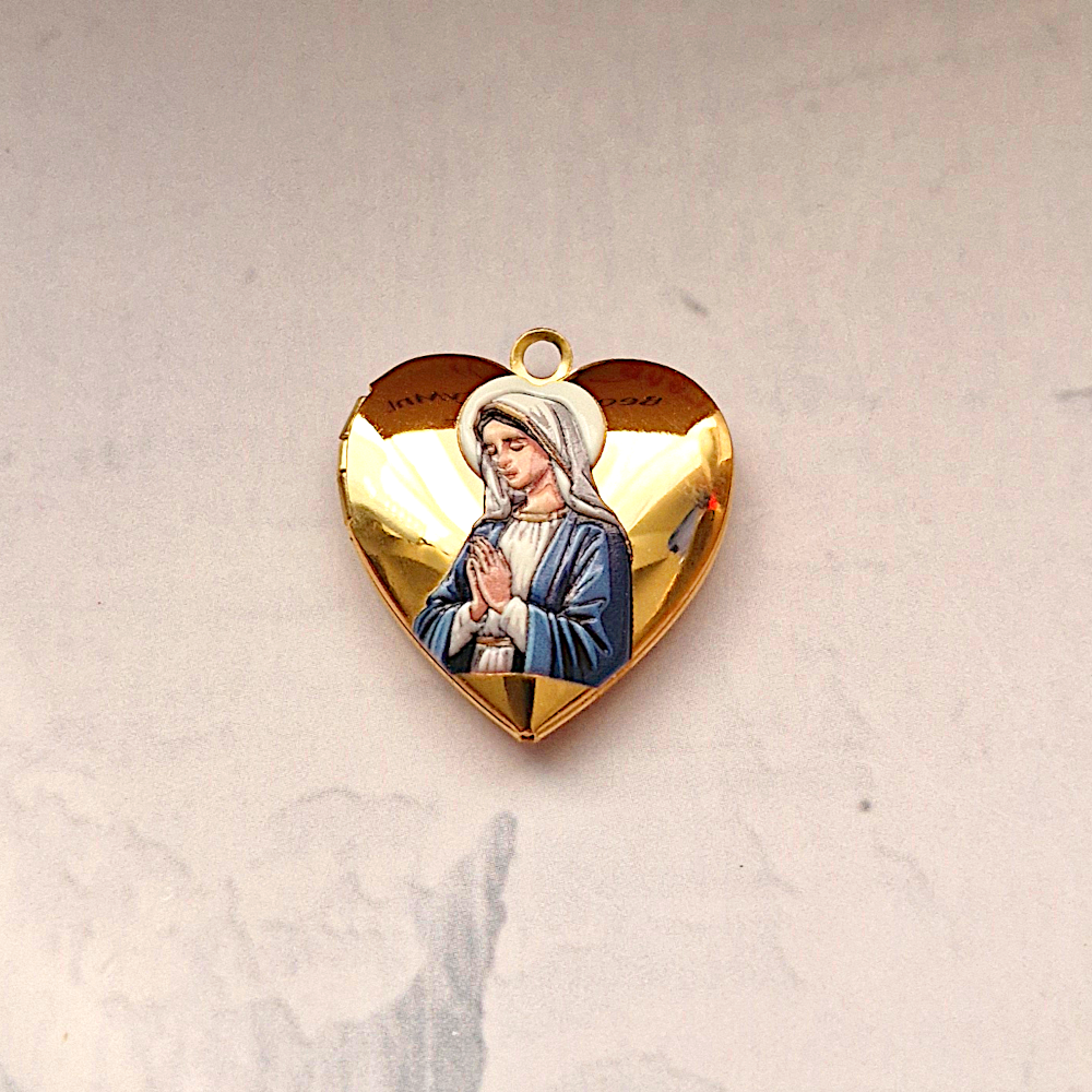 Mama Mary Heart Locket Charm