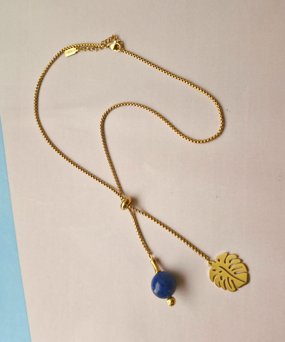 Monstera Lead with Lapis Lazuli Ball Slider Necklace
