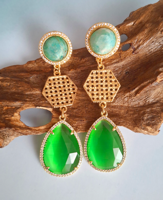 Isla Weave Earrings – Amazonite & Green Cat's Eye Quartz | As Seen at Miss Universe Philippines