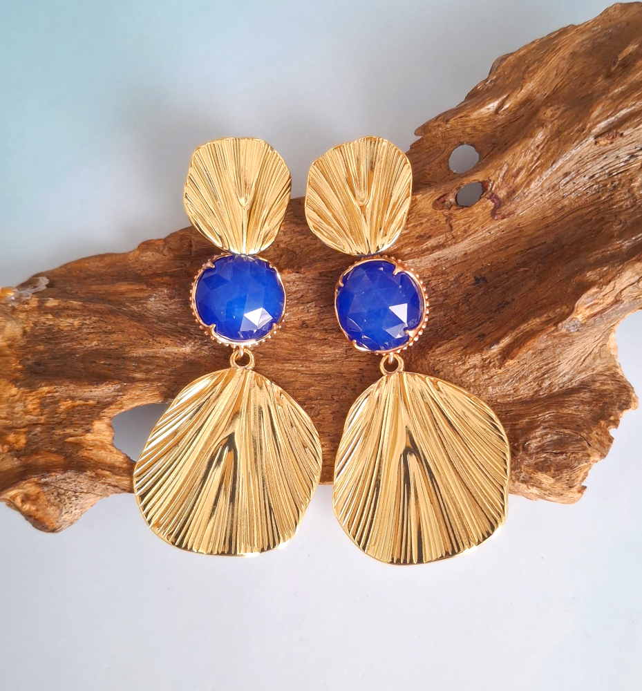 Water Lily Drop Earrings – Gold & Blue Jade | As Seen at Miss Universe Philippines