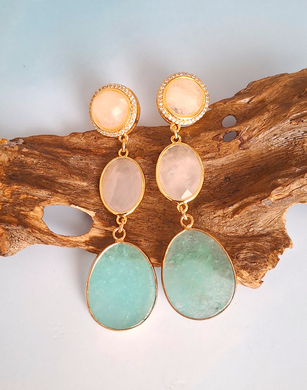 Aurora Tier Drop Earrings – Gold, Pink Chalcedony & Green Jade | As Seen at Miss Universe Philippines