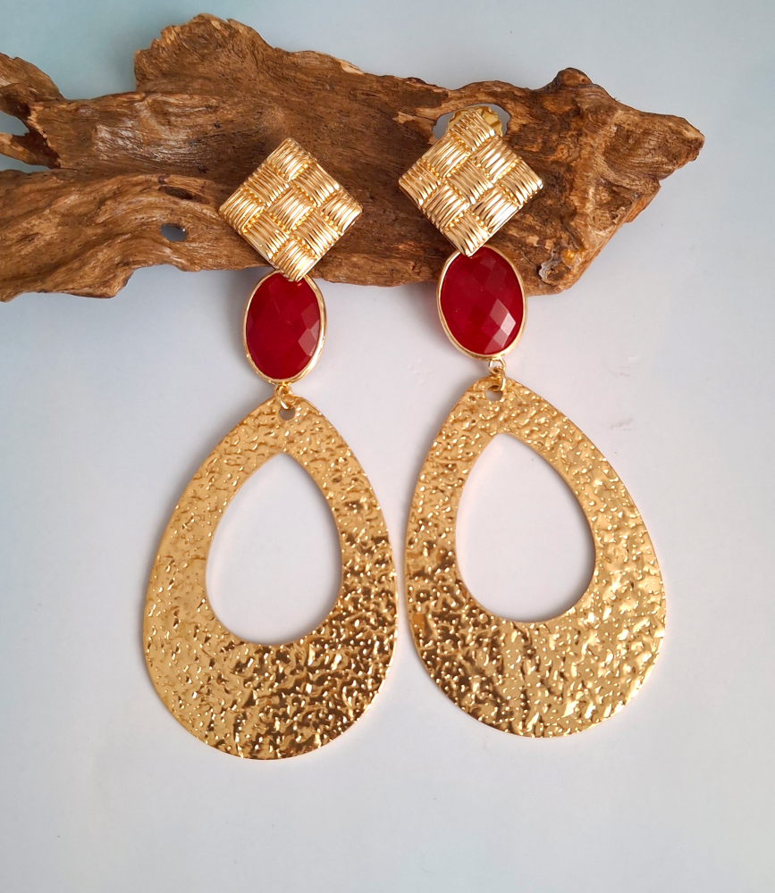 Harvest Drop Earrings – Gold & Red Jade | As Seen at Miss Universe Philippines