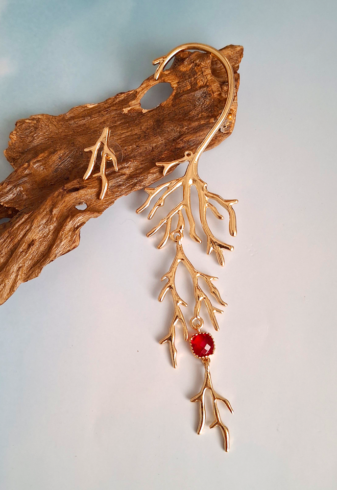 Dalay Asymmetric Ear Cuff – Gold & Red Glass| As Seen at Miss Universe Philippines