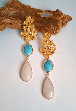 Floral Cascade Earrings – Turquoise & White Jade | As Seen at Miss Universe Philippines