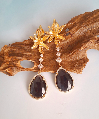Spider Mum Drop Earrings – Gold, Black Agate & CZ Halo | As Seen at Miss Universe Philippines