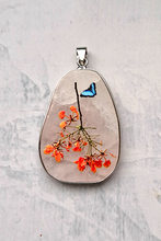 Butterfly and Flowers on Rose Quartz Bag Charm Big