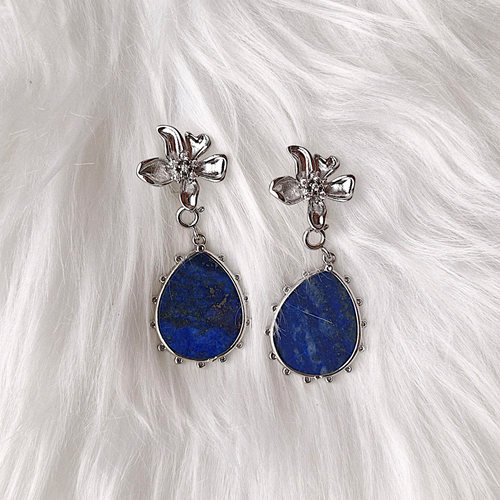 Orchid Studs with Lapis Lazuli Detachable Dangles