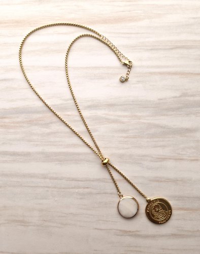 Padre Pio with White Mother of Pearl Slider Necklace