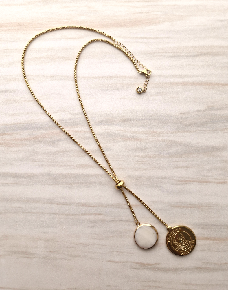 Padre Pio with White Mother of Pearl Slider Necklace